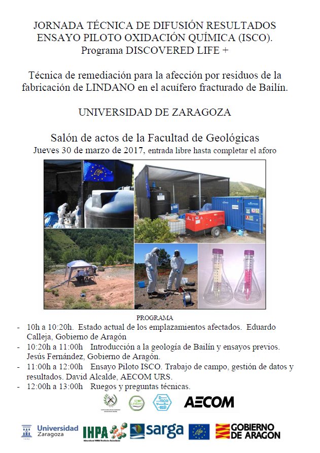 Discovered_EU's tweet photo. Jornada técnica de difusión resultados ensayo ISCO: 30/03/17 10h en Salón de actos Geológicas @unizar #lindano #HCH 
https://t.co/SXVQzKYSS0 https://t.co/iAlxdXnuOq