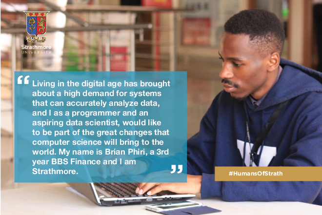 StrathU's tweet photo. "My name is Brian Phiri a 3rd year BBS Finance student and I am Strathmore."

#HumansofStrath https://t.co/nCwWDGLmsq