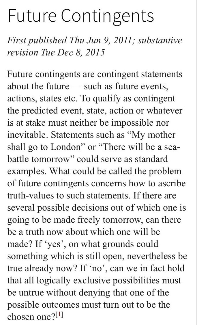 SEP's entry on Future Contingents....too long #Philosophyoftime