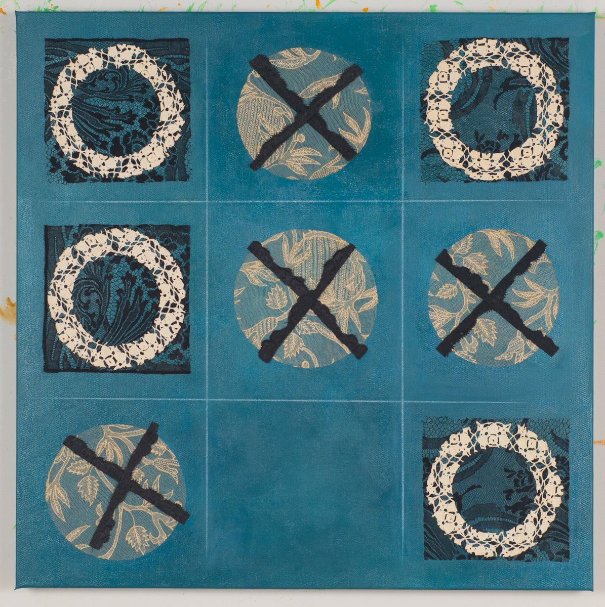 ellenkingart's tweet photo. A whimsical yet elegant take on a favorite childhood game. #tictactoe #art #artist #lace #gallery #artshow #losangeles #LA #mattressgallery https://t.co/XAr5K6WJvV