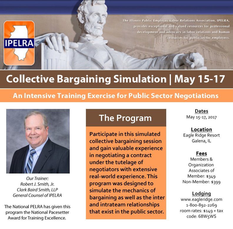 IPELRA's tweet photo. Join #IPELRA @_CBSLLP @rjslegal for our Collective Bargaining Simulation. Space is limited, please register early! https://t.co/atCdMM263U https://t.co/JtH4c3revV