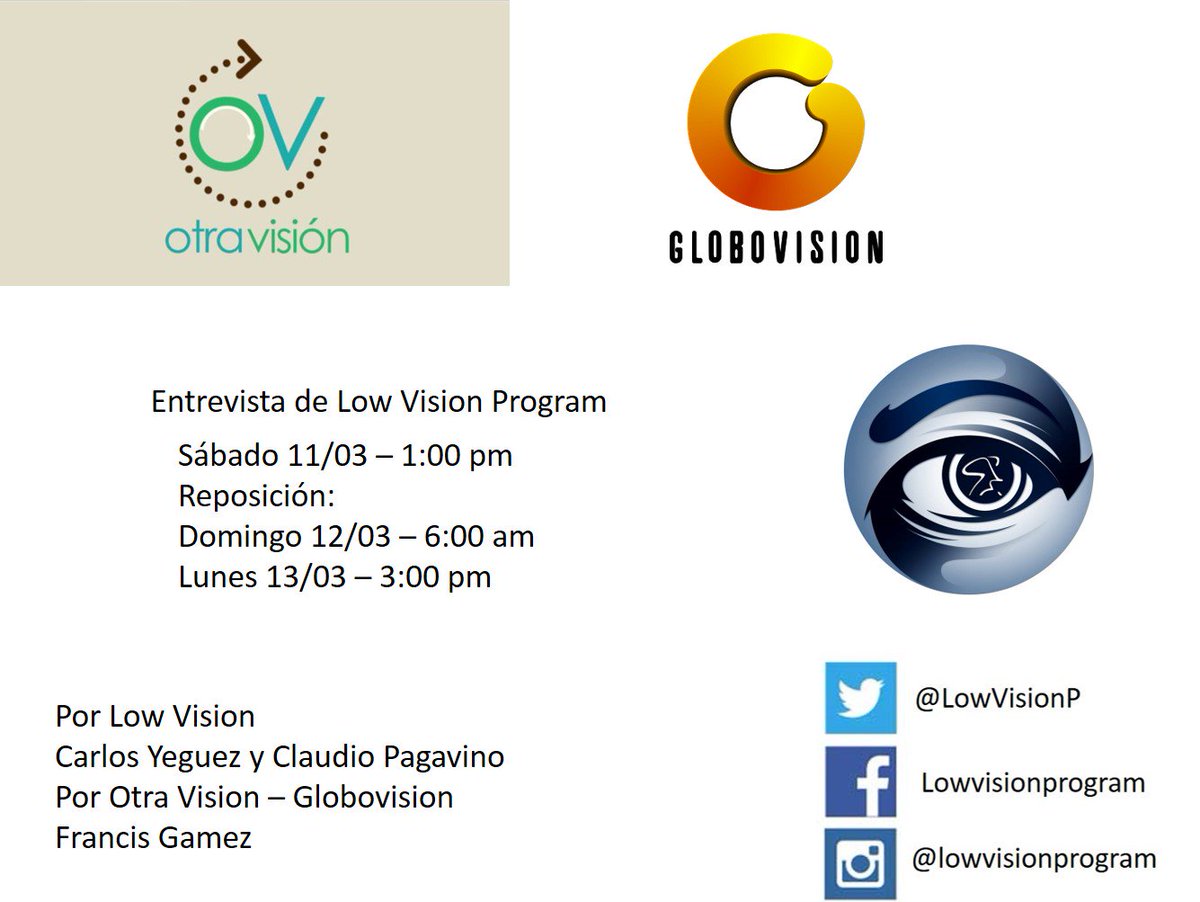 LowVisionP's tweet image. Programa @OtraVision_GV  Sábado a la 1:00 pm entrevista a @YeguezVision y @djzapayo hablando de la #FundacionLowVision