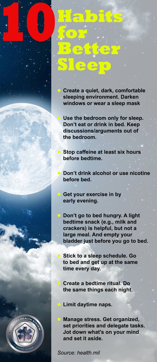 USNationalGuard's tweet photo. RT @DeptofDefense: Having trouble #sleeping? Try these 10 tips for a better night’s sleep 😴💤 from @MilitaryHealth.  #SleepAwarenessWeek https://t.co/eA2Hm9KRBd