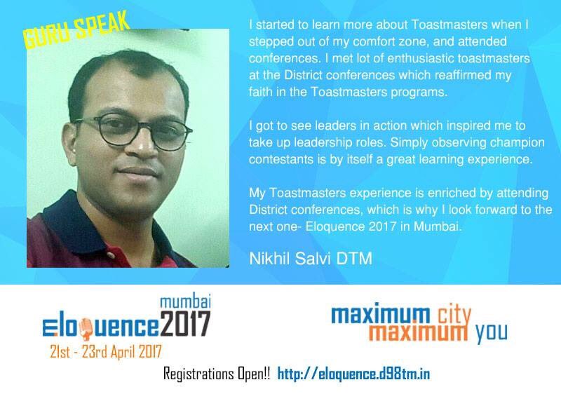 Chandrashekardp's tweet photo. Eloquence is celebrating #MaximumYou. It's your turn to celebrate @eloquence2017. @d98tm thanks Nikhil Salvi, District DCP Chair. https://t.co/smolyNoxc9