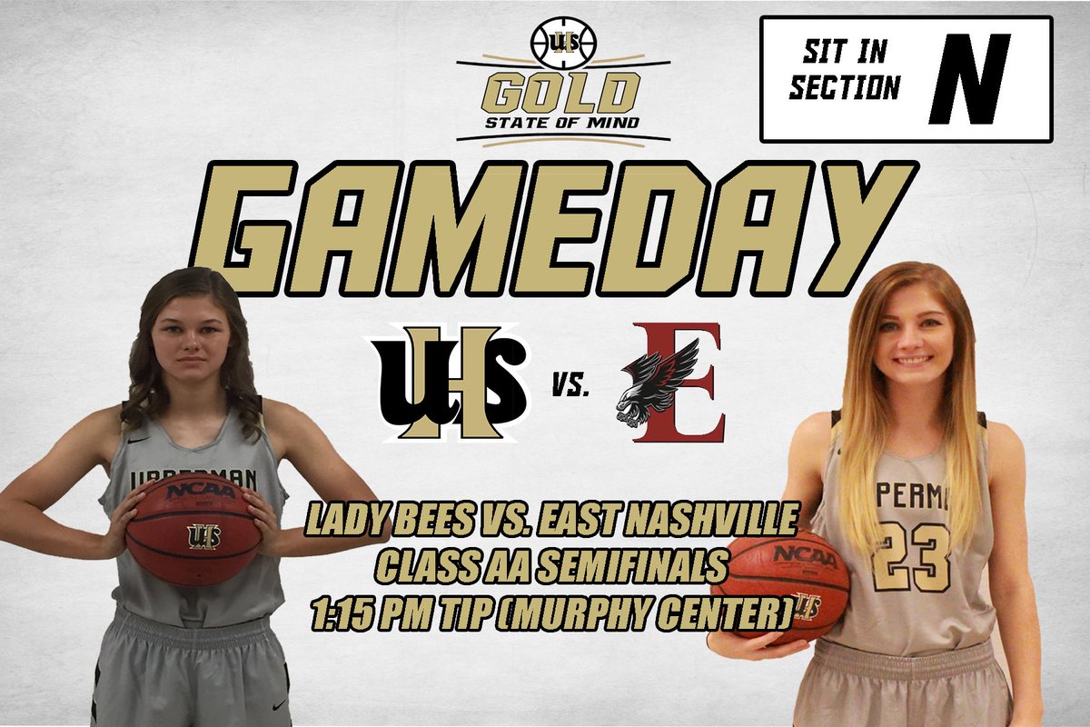 uppermanhoops's tweet photo. It's another Gameday at the Glass House! Be Loud today Upperman Fans! Let's go Lady Bees! #GoldStateofMind https://t.co/U5UOquVU9N