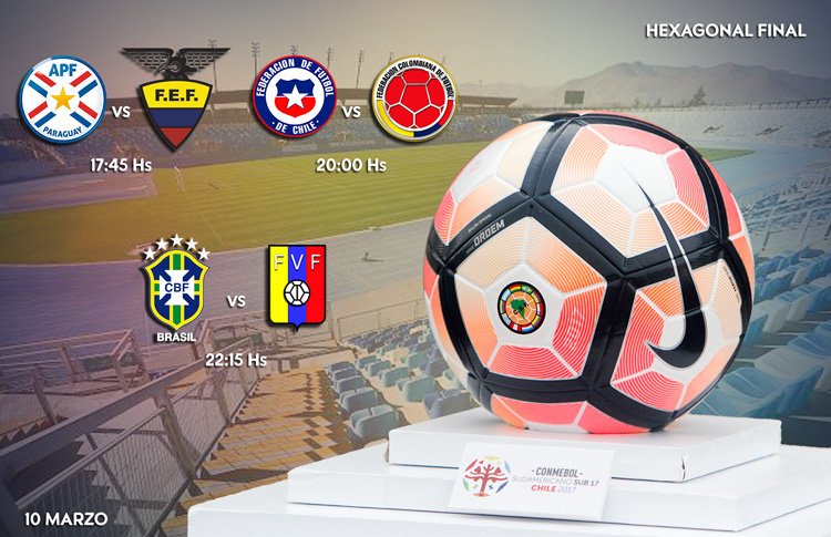RadioSportChile's tweet photo. FÚTBOL | @CONMEBOL destacó los duelos de hoy en el @Sub17Chile2017 por el hexagonal final. @LaRoja enfrentará a @FCFSeleccionCol a las 20:00 https://t.co/CTJn9AFDOT