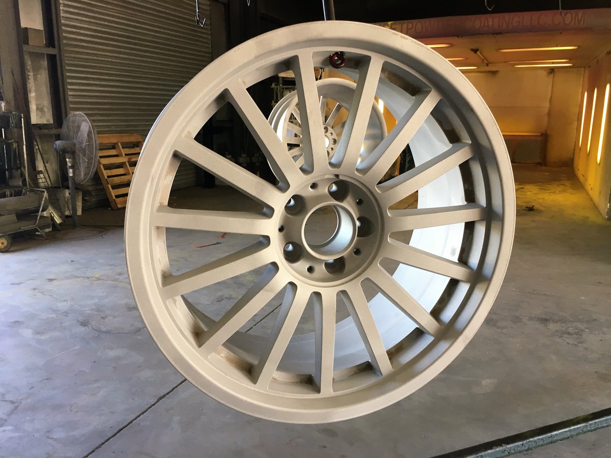SunsetPowderInc's tweet photo. One happy customer these #wheels look amazing in #semiglossblack ( #sandblast first) #sunsetpowdercoating https://t.co/gb1aLMyC2a