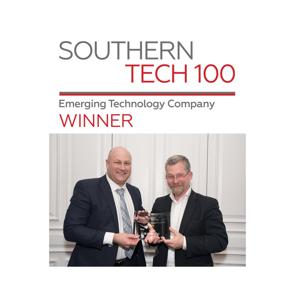 tdbfusion's tweet photo. Photo from last night, Group CEO @colinaurelius  (r) accepting Emerging Technology Company award @TheBusinessMag  Southern Tech 100 awards https://t.co/qAKZnr28j1