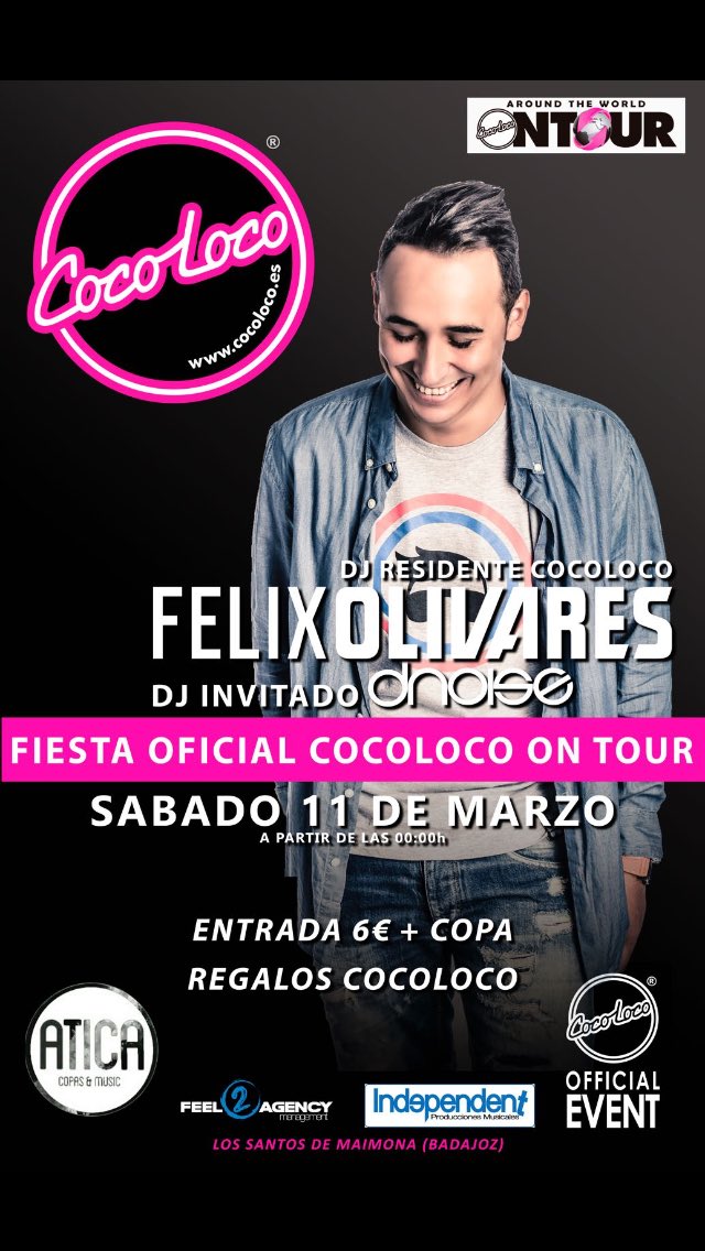 IndepProdMus's tweet image. Mañana en Sala Atica 
Coco Loco Oficial Party 
Con @OlivaresFelix y @IamDNoise 
Los Santos de Maimona (Badajoz)