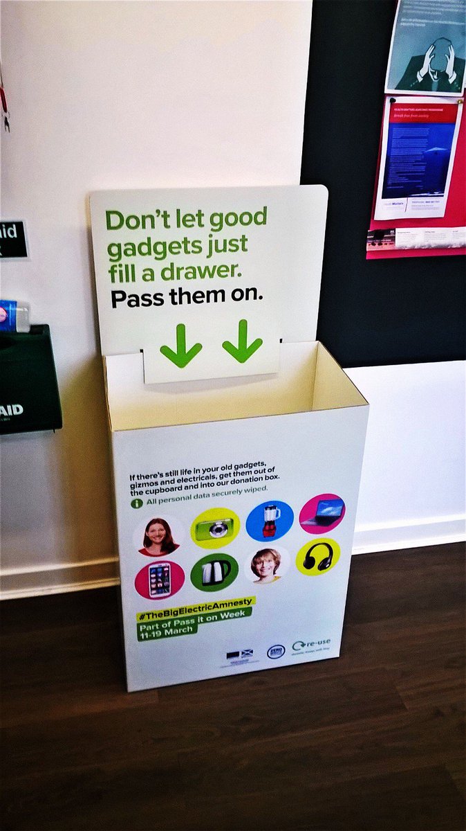 ZeroWasteScot's tweet photo. We're all set up for #TheBigElectricAmnesty for #PassItOnWeek which starts tomorrow. Find events happening near you https://t.co/CHXMFYJfTf https://t.co/F2K5tSftrt