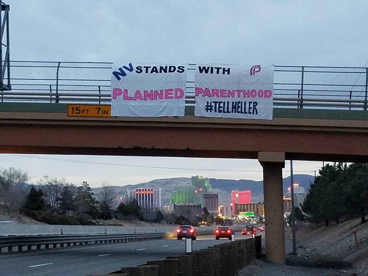 PPVotesNevada's tweet photo. #HAPPENINGNOW! Banner over I-80 “NV Stands with Planned Parenthood” #TellHeller #StandWithPP @PPact Photo: @tabulatori0 https://t.co/iiPqNEp3oe