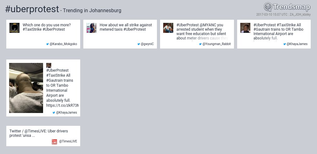 TrendsJoBurg's tweet image. #uberprotest is now trending in #Johannesburg

trendsmap.com/r/ZA_JOH_kbiiky