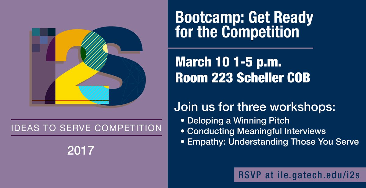 Learn how to produce and pitch your idea for Ideas 2 Serve! Attend the Bootcamp today and learn from the pros - b.gatech.edu/2n75Eo6