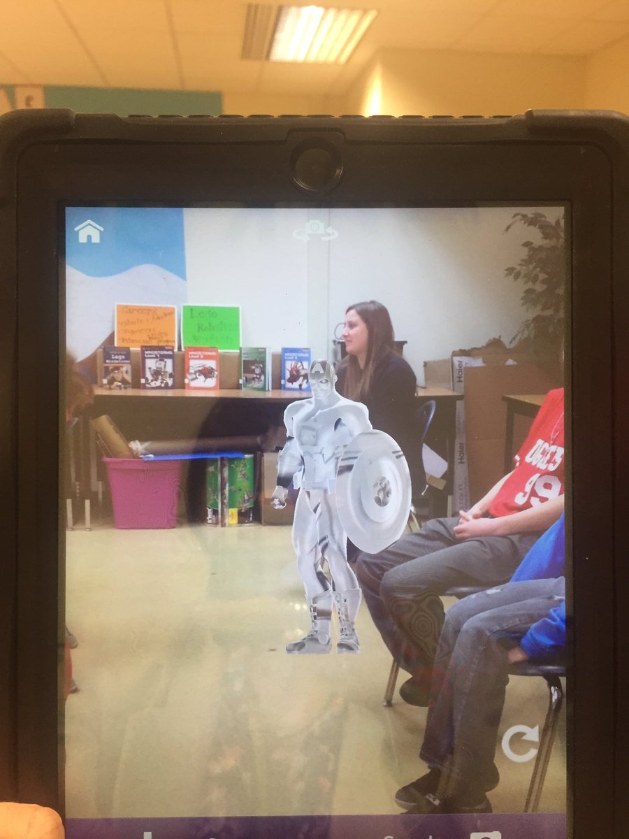 NMS_Knights's tweet photo. Using a 🎯 Image for augmented reality! Is that really Captain America with @MrsDill_NMS6? #techroadshow #bringinglearning2life https://t.co/fixR7FWFjm