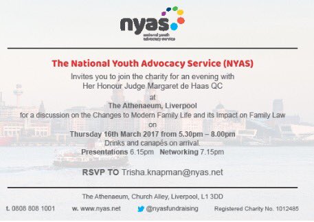 YRMerseyside's tweet photo. For those that may be interested - event hosted by @NYASServices - RSVP Trisha Knapman to book your place - see details below! #familylaw https://t.co/SYneQMgL5n