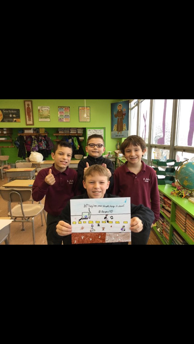 SASYonkers's tweet photo. "St. Anthony's 4th grade stands against littering. Do you? Keep Yonkers clean! #RespectYO " https://t.co/krOt30zIqx