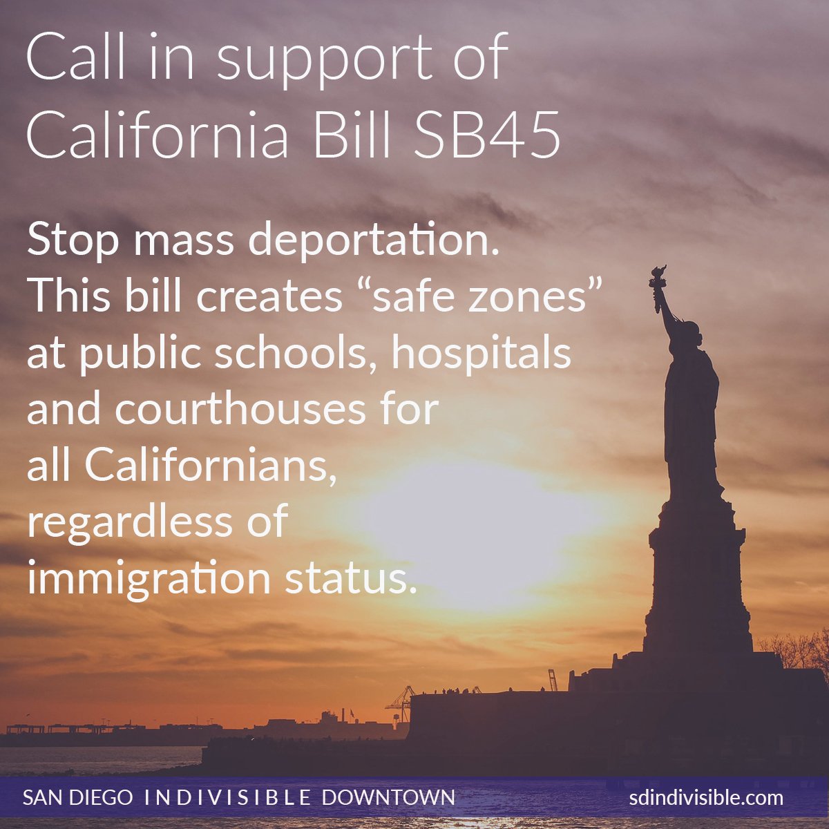 SD_Indivisible's tweet photo. #ACTION: Contact YOUR #StateSenator &amp; #AssemblyRep to support SB54 it provides for ALL Californians! #SDIndivisible

https://t.co/XIKpFZpRuo https://t.co/P0Jzk3AmtQ