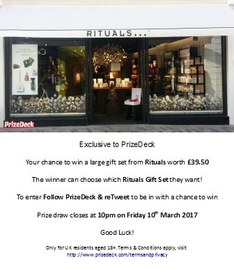 prizedeck's tweet image. Ends tonight at 10PM! Last chance to WIN a #Rituals Large Gift Set &amp;amp; the winner gets to choose which set they want! Follow &amp;amp; RT to enter.