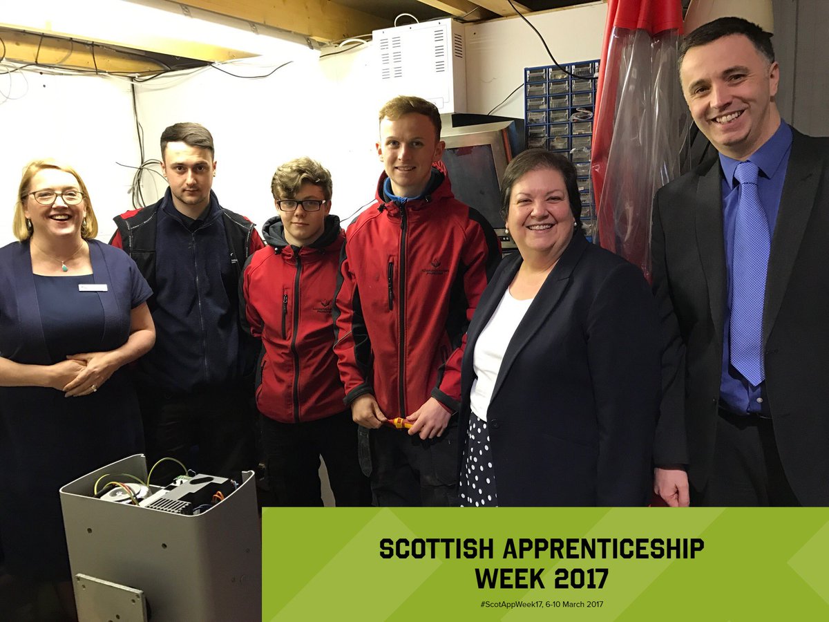 Our modern apprentices Darren, Harry &amp; Aaron were delighted to meet Jackie Baillie MSP today as a part of #ScotAppWeek17