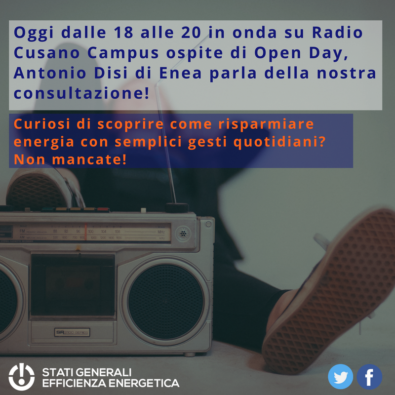 StatiEfficienza's tweet photo. Ore 18 @RadioCusano si parla di #SGEE17 consultazione su #efficienzaenergetica #cambiamentocomportamentale Segui: https://t.co/CDCrCEh4jO😀 https://t.co/XgFthkVxU9