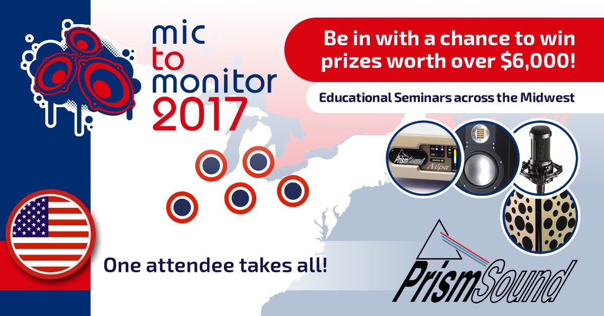 prismsound's tweet photo. Win gear!! Attend #m2m2017 free music seminars US in March @WebsterUAES @BSU_Music @SAEChicago @umichsmtd @TriCedu https://t.co/pDNByqewh2 https://t.co/LWeMJykLci