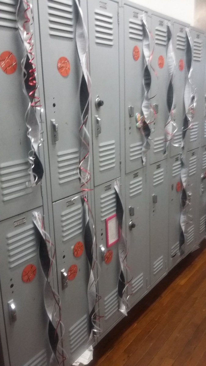 Busy yesterday decorating lockers, making posters and prepping the hoop for the kids to run through! #elementarybasketball  #schoolspirit