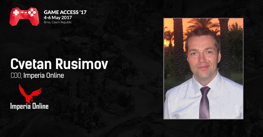 GameAccessConf's tweet photo. Cvetan Rusimov from @Imperia_Online is going to share a few tricks about revenue growth! #GameAccess17 #indiegame https://t.co/nHDCDhArdq https://t.co/80ZUOeBPFG
