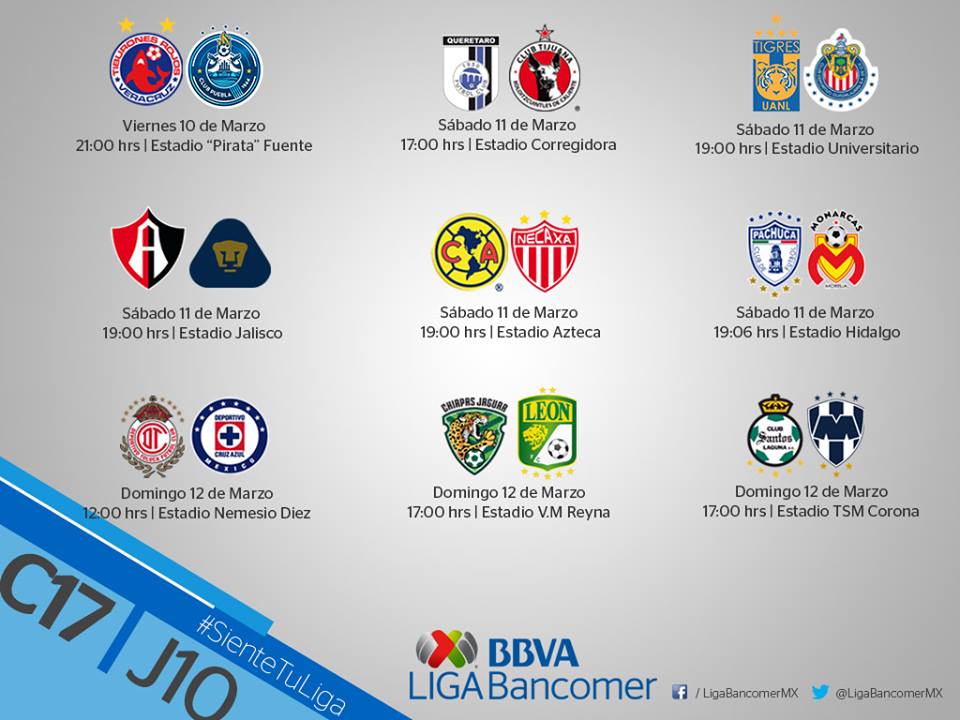 Mariazelzel's tweet photo. Estos son los duelos para la J10 de la @LIGABancomerMX. 

⚽️⚽️⚽️ https://t.co/FdhBKKuAvq