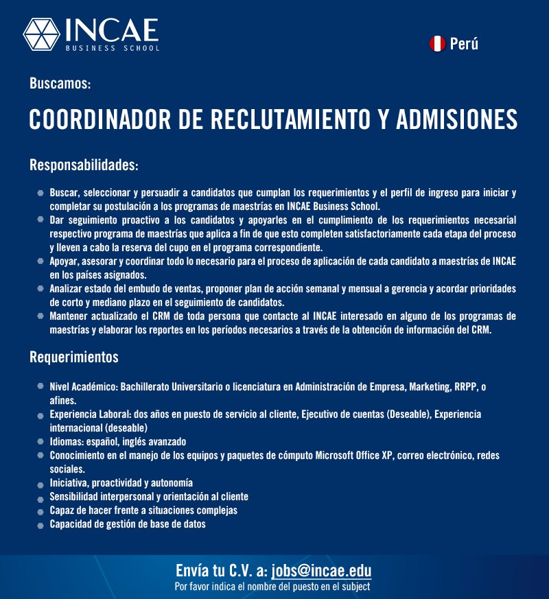 INCAE Business School on Twitter "EMPLEO INCAE Coordinador de