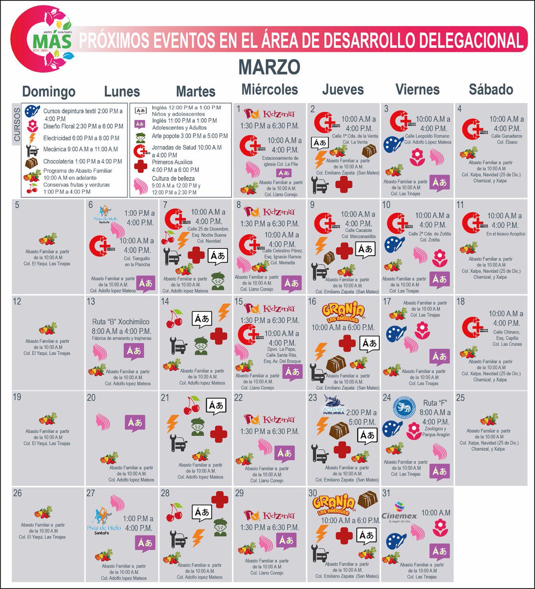 Calendario de Cursos, Prog de Abasto Familiar, Salidas y Jornadas de Especialidades Médicas de <a href="/CuajimalpaDGDD/">n</a> #MÁSapoyoAlaEconomíaFamiliar