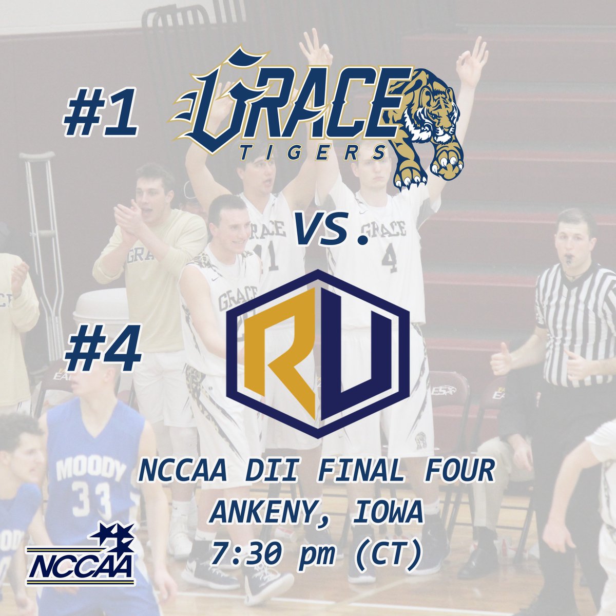 GbcAlumni's tweet photo. HUGE semifinal tonight vs. the defending NCCAA Champs. Tune in at 8:30 pm ET! 
Audio: https://t.co/5FhqcPDo53
Video: https://t.co/tyWMpvzTbR https://t.co/ZbnyS1lUq9