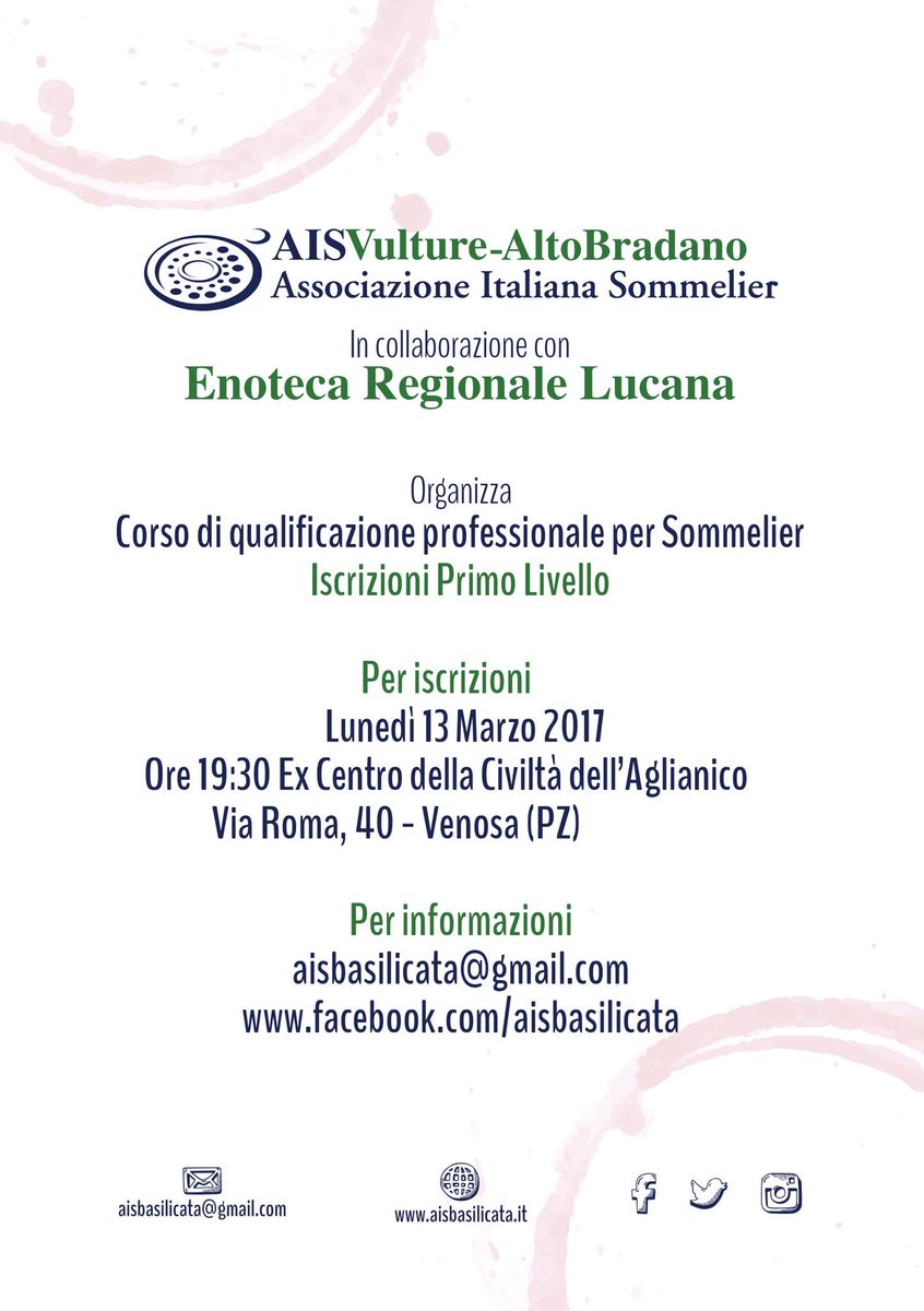 Iscrizioni aperte al nuovo primo livello del Corso #Sommelier Ais a #Venosa.
#staywithais
