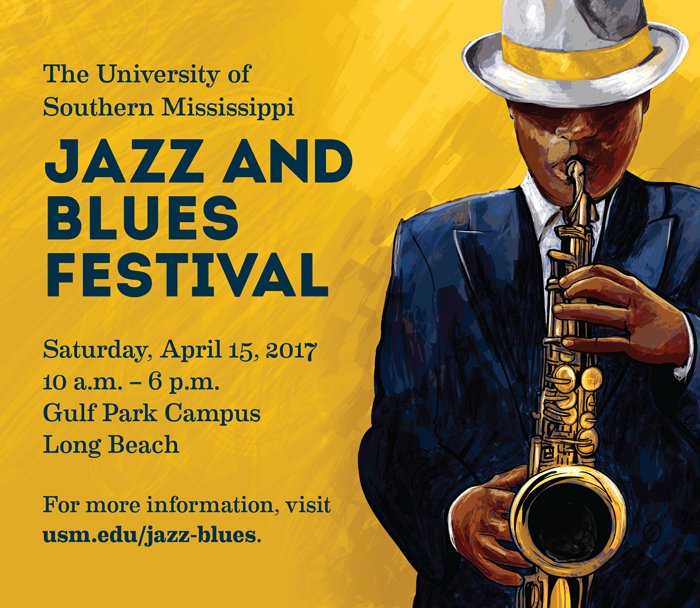 SouthernMiss's tweet image. Save the date for the Southern Miss Jazz and Blues Festival on April 15 at @USMGulfPark!  Details: bit.ly/2lQFHp3.