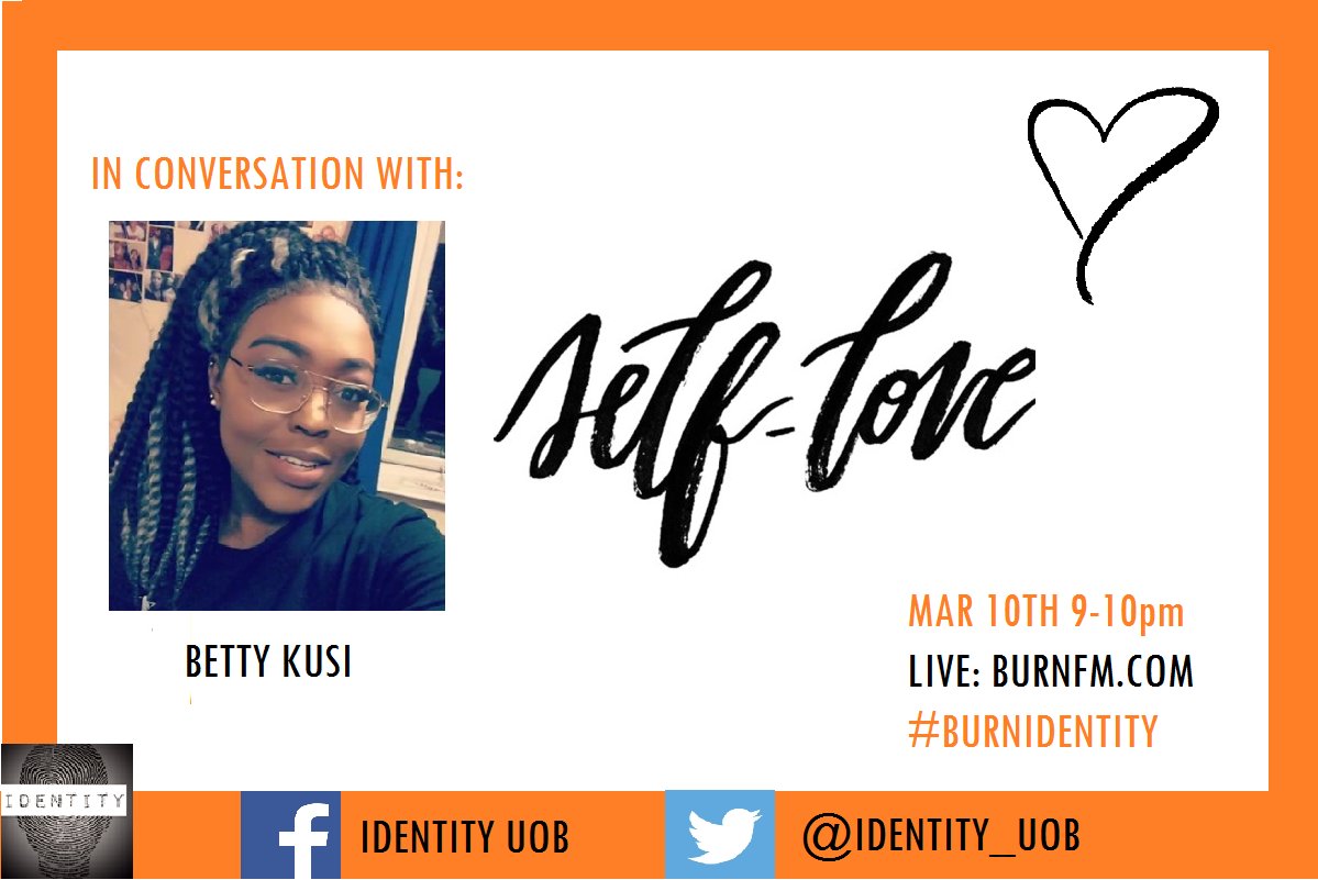 Identity_UoB's tweet photo. RT. The @Burn_FM Queendom is gaining a new member tonight π Tune in for our show on self-love with the gorgeous @bettyethel_ #BurnIdentity https://t.co/Ud4hNTcMB4