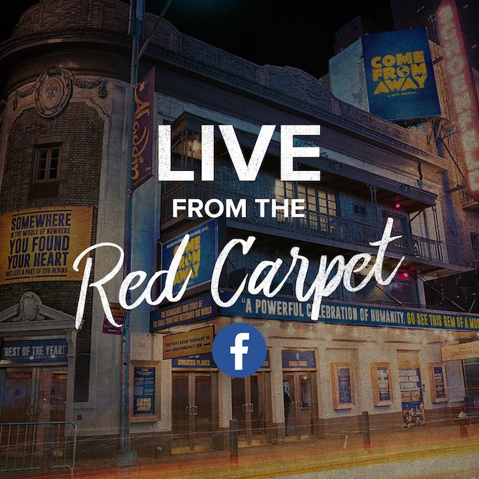 wecomefromaway's tweet image. SUNDAY at 5:30PM EST we're going LIVE at our Opening Night! Tune in on Facebook to meet the locals &amp;amp; Come From Aways on the red carpet!