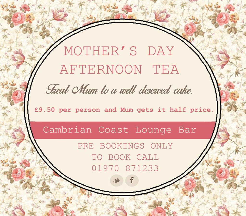 💕🌺Treat your Mum this Mother's Day to afternoon tea at Cambrian Coast Lounge Bar. 🌺 💕 #CambrianCoast #Mothersday #Treat #AfternoonTea