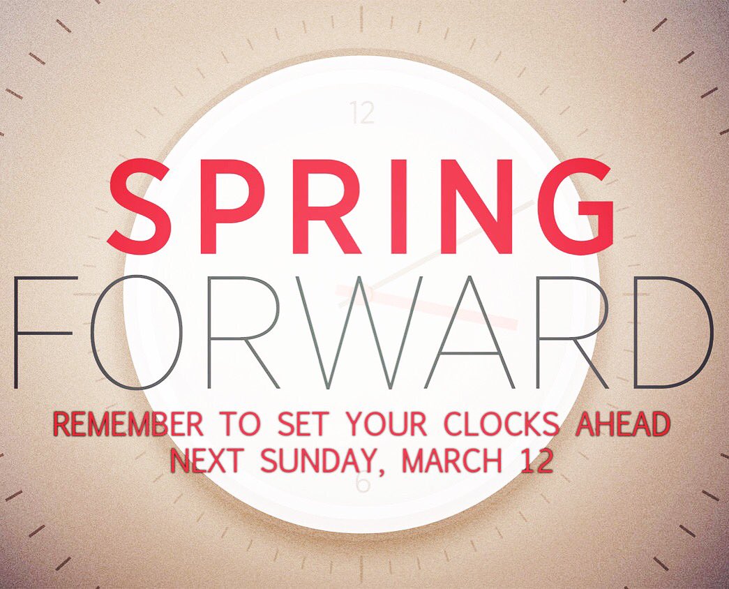 netcastchurch's tweet photo. Don't forget to set your clocks ahead 1 hour this weekend. See you at church on Sunday!! #WeAreNetcast https://t.co/EBqJ3m7Dp6