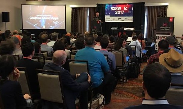 AdobeXD's tweet photo. You can't innovate if you're doing it alone. Share your work often and early. ~ @ericsnowden #AdobeSXSW #SXSW https://t.co/LcdKK755i5