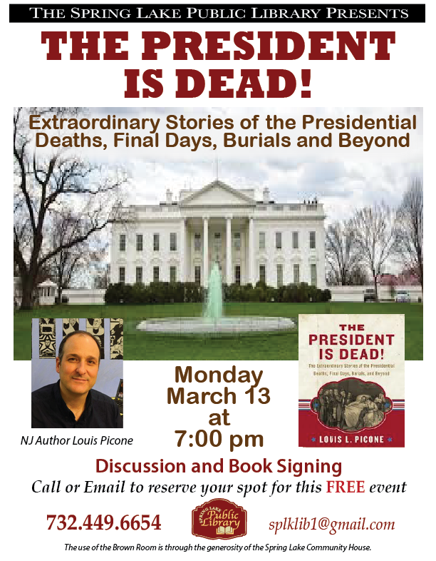 skyhorsepub's tweet photo. This Monday 3/13 @7pm! Join author @LouisPicone for a #lecture & #book signing at Spring Lake NJ Library! @SpringLakeBoro #presidents https://t.co/M5qDwJPSPk