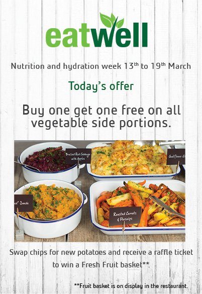 Buy one, get one free today on all vegetable side portions #EatWellElior #FridayFeeling