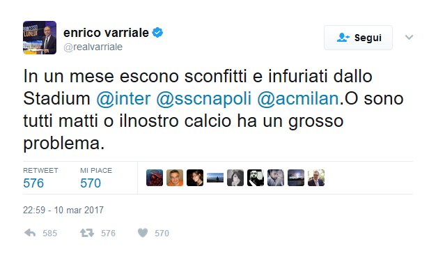 Enrico Varriale, giornalista sportivo, scrive pubblicamente che la Juventus ruba. #JuveMilan
