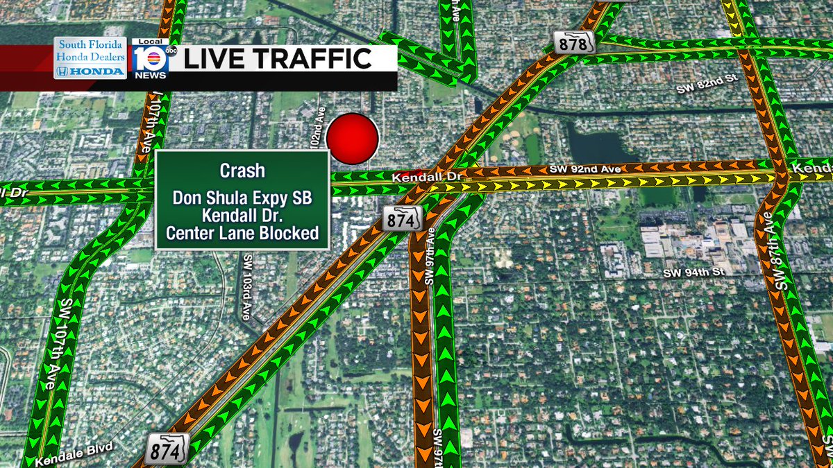CRASH: Don Shula Expy SB & Kendall Dr. A center lane is blocked. #TRAFFIC #MIAMI https://t.co/3tPKlpPCBc