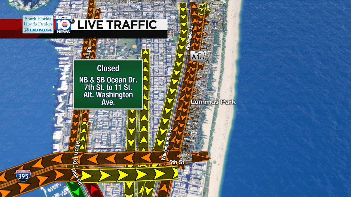 NB & SB Ocean Dr. closed in Miami Beach along 7th St to 11th St. due to large spring break crowds. https://t.co/zbrbfaBgIh