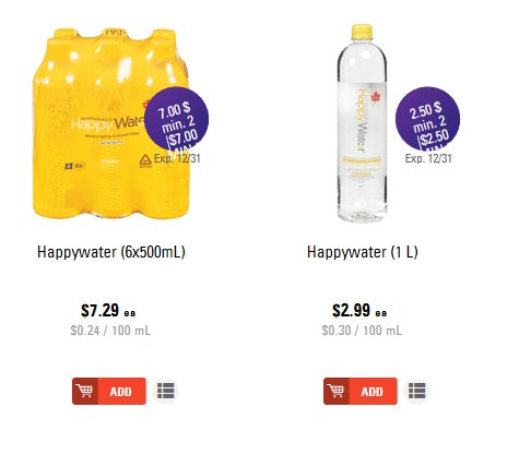 LiveHappyWater's tweet photo. Ontario Ppl! @ZehrsMarkets has your daily dose of Happy! Find great deals on our 6pack ($7) + 1L ($2.50)! (min. 2) https://t.co/C3WeJlPO1m