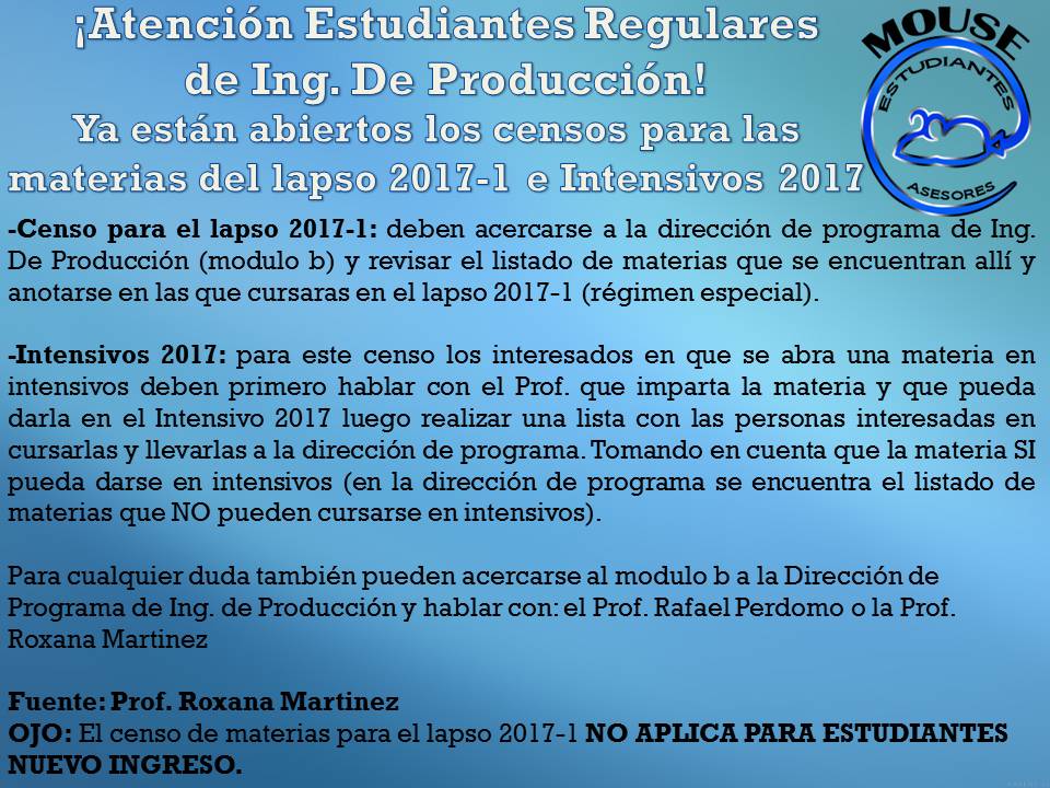 MouseDCyT's tweet photo. ATENCIÓN ESTUDIANTES REGULARES DE ING. DE PRODUCCIÓN https://t.co/o8yfXOdPSb