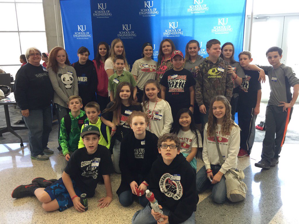 Koch_Brenda's tweet photo. STEM Club had a great trip to KU for Engineering day. Every Sherwood egg survived the drop!! Wow! #MSmarksmen #STEM https://t.co/e9pJqU3qNj