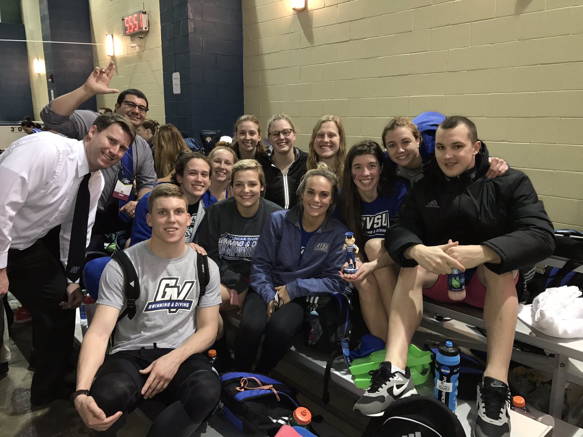 gvsuswim's tweet photo. Louie had a pretty crazy day watching track, hanging out with the swim squad, and being on the podium with our new NATIONAL CHAMP!! ⚓️ https://t.co/DAEiTsFgVc