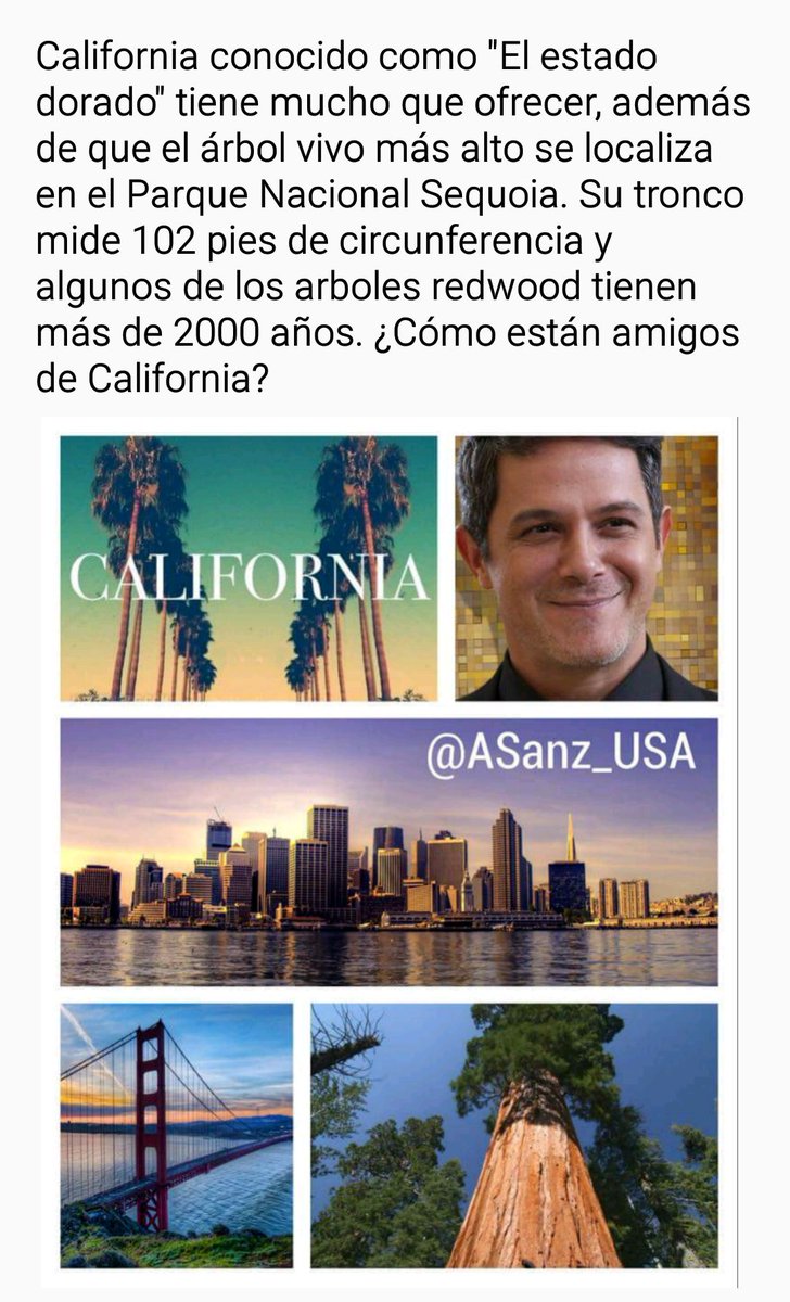 ASanz_USA's tweet photo. ¿Cómo están amigos de California?
#RedUSA @AlejandroSanz #EstadosUSA #USAState #California @ASanz_USA https://t.co/fJf8FKTQtm