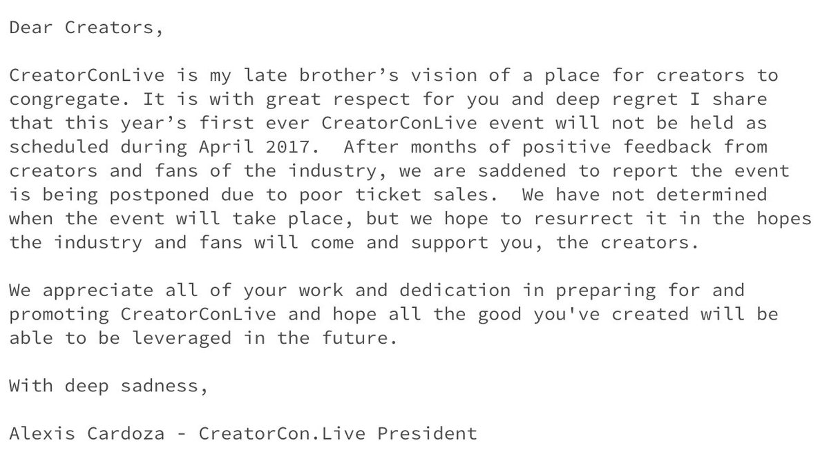 CreatorConLive's tweet image. ☹️ Sad News Today…..
