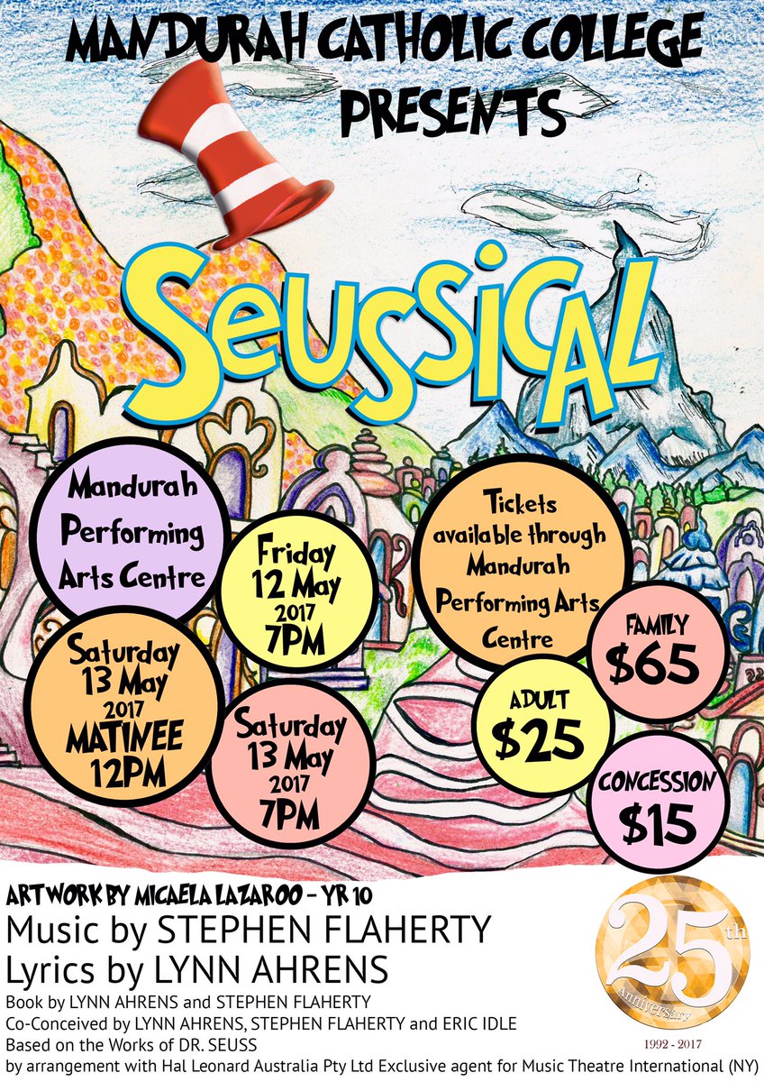 BellCazb's tweet image. Mandurah Catholic College Presents Seussical. May 12-13. Tickets available now #seussicalmcc2017